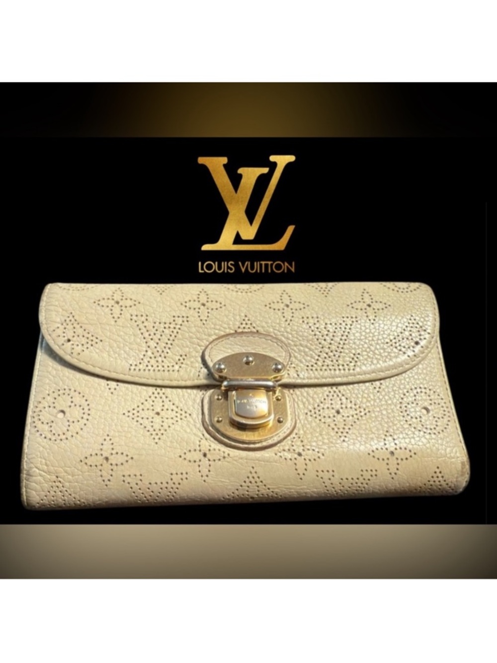 Louis Vuitton Mahina Amelia Portefeuille Wallet Cream Beige Leather Push Lock